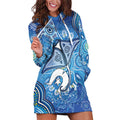 Torres Strait Islander Dhari Stingray Hoodie Dress Aboriginal Dot Art Blue Pastel Style