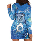 Torres Strait Islander Dhari Stingray Hoodie Dress Aboriginal Dot Art Blue Pastel Style