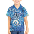 Torres Strait Islander Dhari Stingray Kid Hawaiian Shirt Aboriginal Dot Art Blue Pastel Style