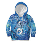 Torres Strait Islander Dhari Stingray Kid Hoodie Aboriginal Dot Art Blue Pastel Style