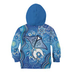 Torres Strait Islander Dhari Stingray Kid Hoodie Aboriginal Dot Art Blue Pastel Style