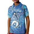 Torres Strait Islander Dhari Stingray Kid Polo Shirt Aboriginal Dot Art Blue Pastel Style