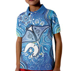 Torres Strait Islander Dhari Stingray Kid Polo Shirt Aboriginal Dot Art Blue Pastel Style