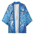 Torres Strait Islander Dhari Stingray Kimono Aboriginal Dot Art Blue Pastel Style