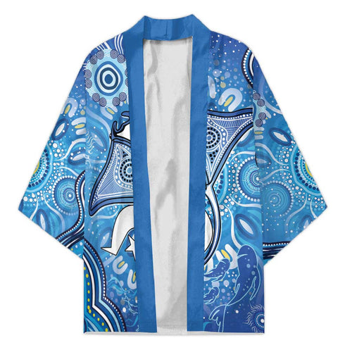 Torres Strait Islander Dhari Stingray Kimono Aboriginal Dot Art Blue Pastel Style