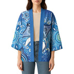 Torres Strait Islander Dhari Stingray Kimono Aboriginal Dot Art Blue Pastel Style