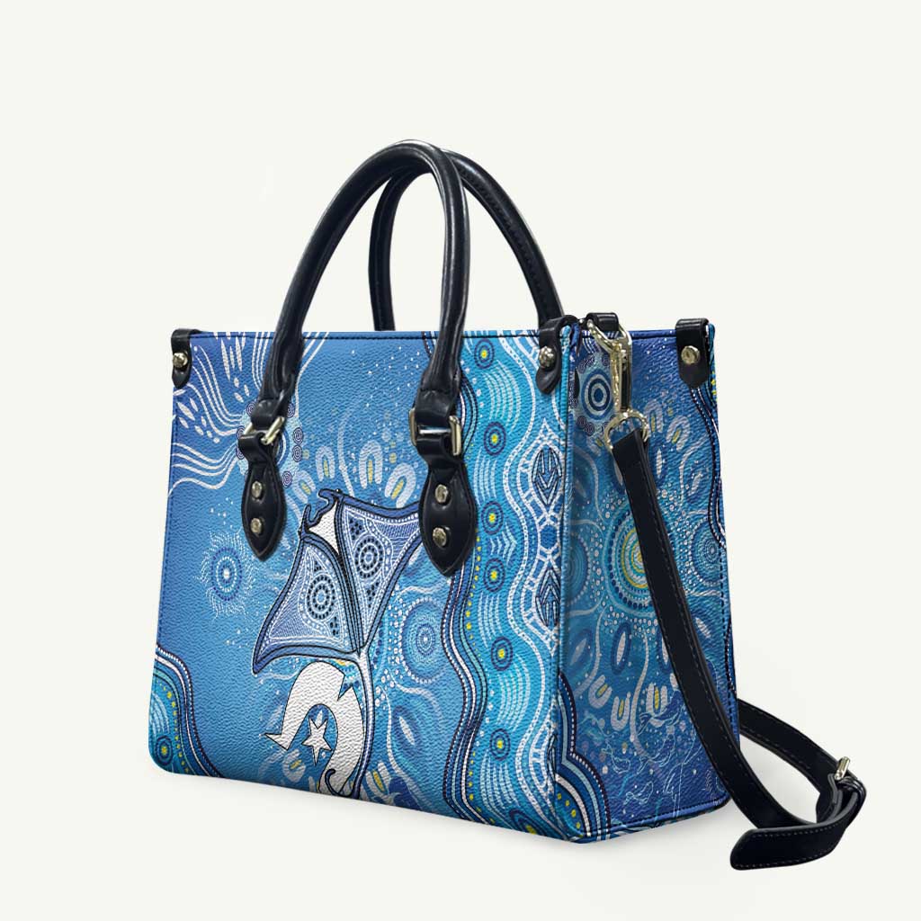 Torres Strait Islander Dhari Stingray Leather Bag Aboriginal Dot Art Blue Pastel Style