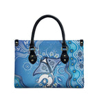 Torres Strait Islander Dhari Stingray Leather Bag Aboriginal Dot Art Blue Pastel Style