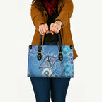 Torres Strait Islander Dhari Stingray Leather Bag Aboriginal Dot Art Blue Pastel Style
