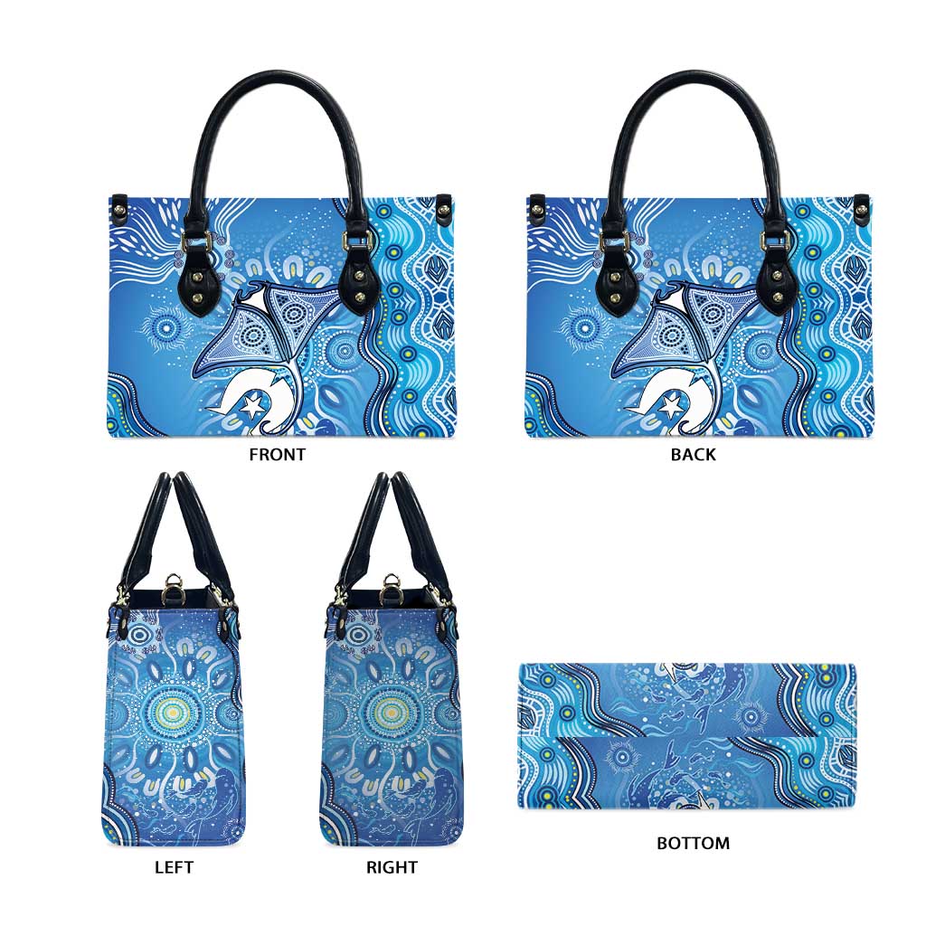 Torres Strait Islander Dhari Stingray Leather Bag Aboriginal Dot Art Blue Pastel Style