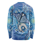 Torres Strait Islander Dhari Stingray Long Sleeve Shirt Aboriginal Dot Art Blue Pastel Style