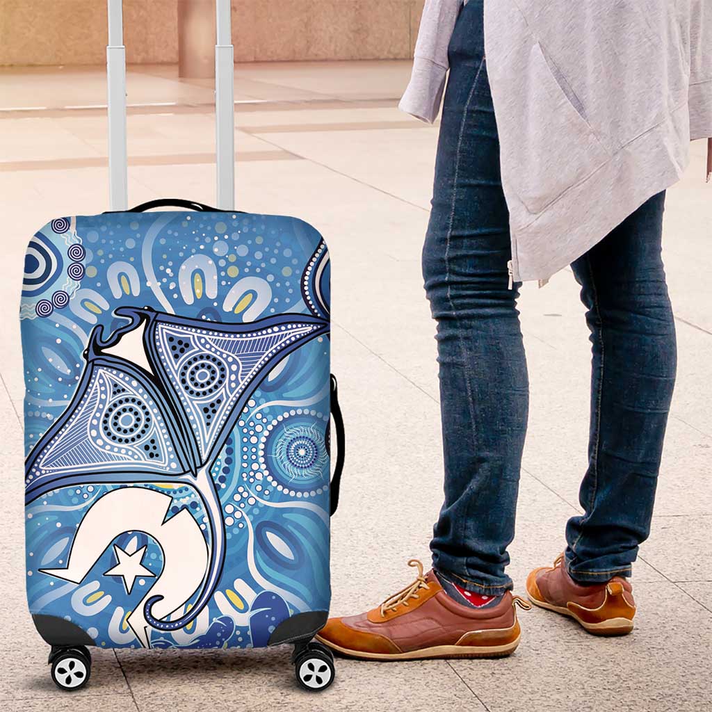 Torres Strait Islander Dhari Stingray Luggage Cover Aboriginal Dot Art Blue Pastel Style