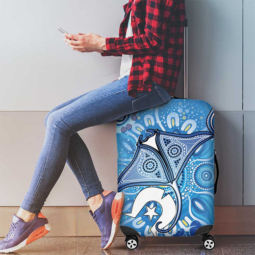 Torres Strait Islander Dhari Stingray Luggage Cover Aboriginal Dot Art Blue Pastel Style