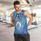 Torres Strait Islander Dhari Stingray Men Tank Top Aboriginal Dot Art Blue Pastel Style