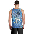 Torres Strait Islander Dhari Stingray Men Tank Top Aboriginal Dot Art Blue Pastel Style