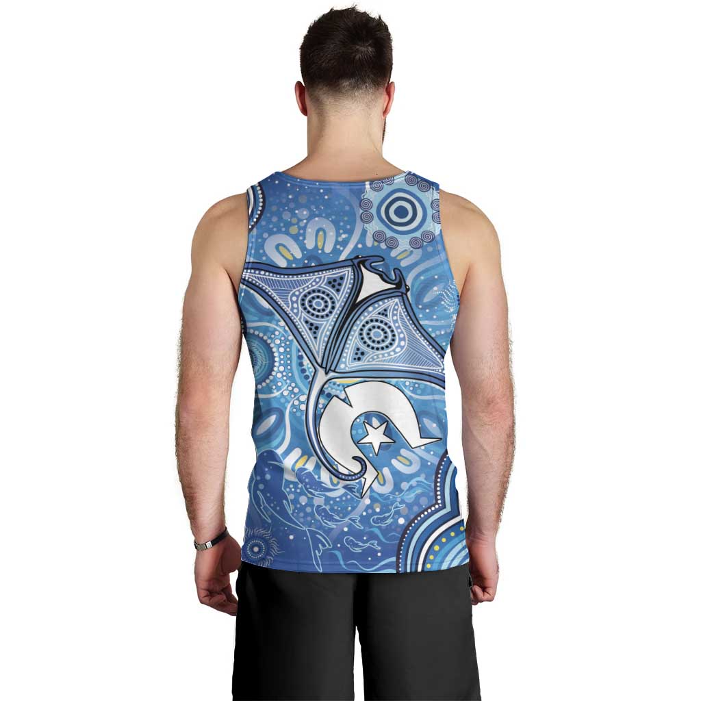 Torres Strait Islander Dhari Stingray Men Tank Top Aboriginal Dot Art Blue Pastel Style