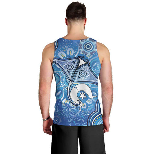Torres Strait Islander Dhari Stingray Men Tank Top Aboriginal Dot Art Blue Pastel Style