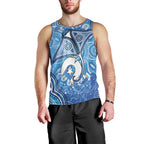 Torres Strait Islander Dhari Stingray Men Tank Top Aboriginal Dot Art Blue Pastel Style