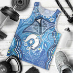 Torres Strait Islander Dhari Stingray Men Tank Top Aboriginal Dot Art Blue Pastel Style