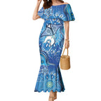 Torres Strait Islander Dhari Stingray Mermaid Dress Aboriginal Dot Art Blue Pastel Style