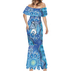 Torres Strait Islander Dhari Stingray Mermaid Dress Aboriginal Dot Art Blue Pastel Style