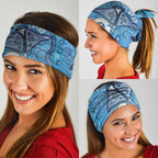 Torres Strait Islander Dhari Stingray Neck Gaiter Aboriginal Dot Art Blue Pastel Style