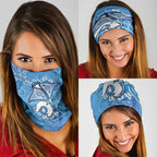 Torres Strait Islander Dhari Stingray Neck Gaiter Aboriginal Dot Art Blue Pastel Style
