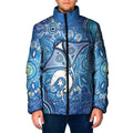 Torres Strait Islander Dhari Stingray Padded Jacket Aboriginal Dot Art Blue Pastel Style