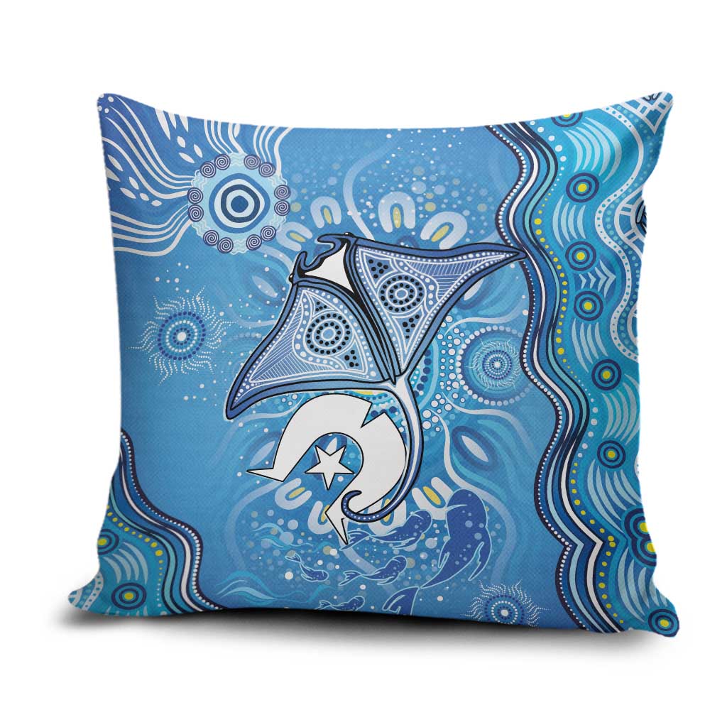 Torres Strait Islander Dhari Stingray Pillow Cover Aboriginal Dot Art Blue Pastel Style