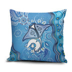 Torres Strait Islander Dhari Stingray Pillow Cover Aboriginal Dot Art Blue Pastel Style