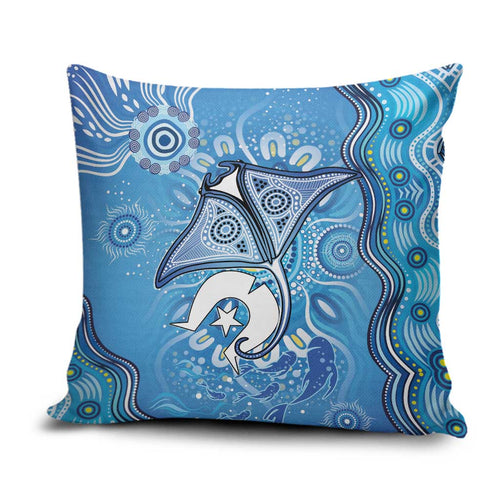 Torres Strait Islander Dhari Stingray Pillow Cover Aboriginal Dot Art Blue Pastel Style