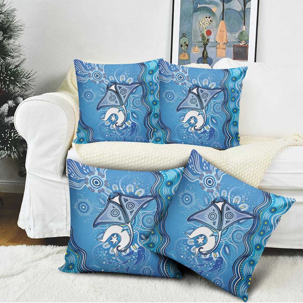 Torres Strait Islander Dhari Stingray Pillow Cover Aboriginal Dot Art Blue Pastel Style