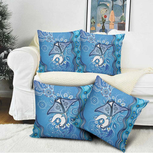 Torres Strait Islander Dhari Stingray Pillow Cover Aboriginal Dot Art Blue Pastel Style