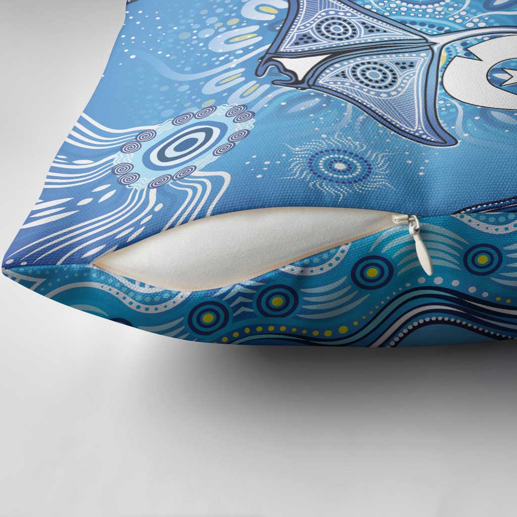 Torres Strait Islander Dhari Stingray Pillow Cover Aboriginal Dot Art Blue Pastel Style