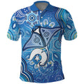 Torres Strait Islander Dhari Stingray Polo Shirt Aboriginal Dot Art Blue Pastel Style