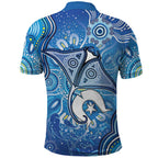 Torres Strait Islander Dhari Stingray Polo Shirt Aboriginal Dot Art Blue Pastel Style