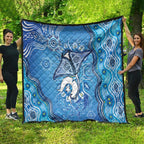 Torres Strait Islander Dhari Stingray Quilt Aboriginal Dot Art Blue Pastel Style