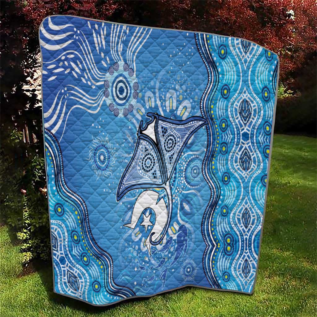 Torres Strait Islander Dhari Stingray Quilt Aboriginal Dot Art Blue Pastel Style