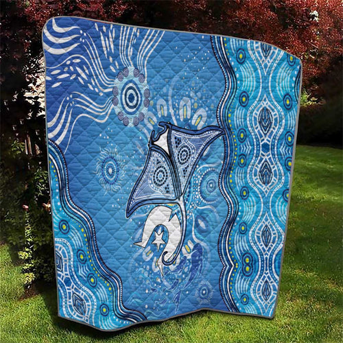 Torres Strait Islander Dhari Stingray Quilt Aboriginal Dot Art Blue Pastel Style