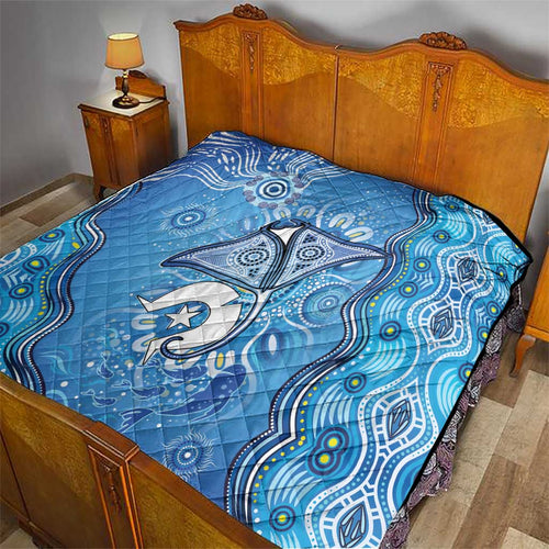 Torres Strait Islander Dhari Stingray Quilt Aboriginal Dot Art Blue Pastel Style