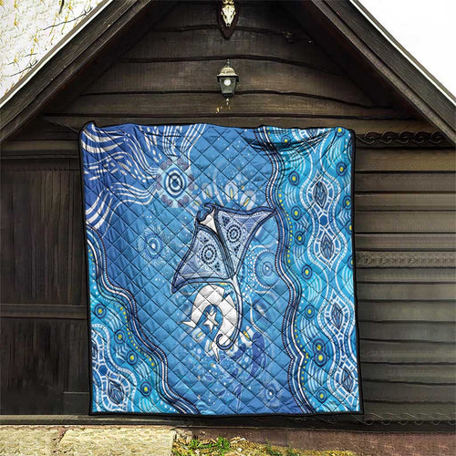 Torres Strait Islander Dhari Stingray Quilt Aboriginal Dot Art Blue Pastel Style