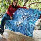 Torres Strait Islander Dhari Stingray Quilt Aboriginal Dot Art Blue Pastel Style