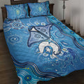 Torres Strait Islander Dhari Stingray Quilt Bed Set Aboriginal Dot Art Blue Pastel Style