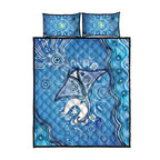 Torres Strait Islander Dhari Stingray Quilt Bed Set Aboriginal Dot Art Blue Pastel Style