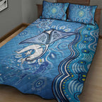 Torres Strait Islander Dhari Stingray Quilt Bed Set Aboriginal Dot Art Blue Pastel Style