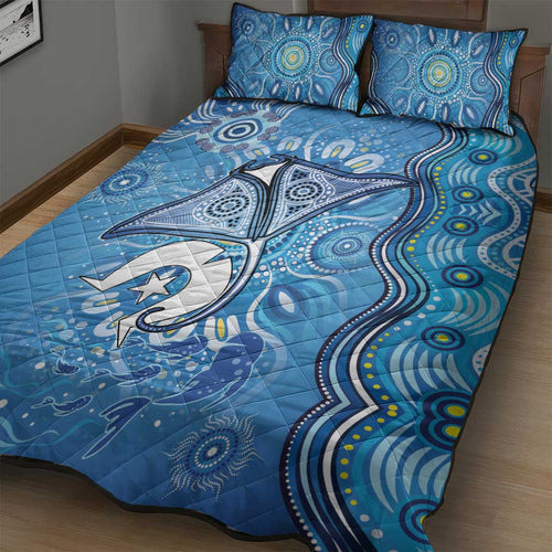 Torres Strait Islander Dhari Stingray Quilt Bed Set Aboriginal Dot Art Blue Pastel Style