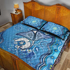 Torres Strait Islander Dhari Stingray Quilt Bed Set Aboriginal Dot Art Blue Pastel Style