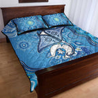 Torres Strait Islander Dhari Stingray Quilt Bed Set Aboriginal Dot Art Blue Pastel Style