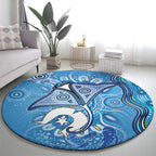 Torres Strait Islander Dhari Stingray Round Carpet Aboriginal Dot Art Blue Pastel Style