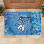 Torres Strait Islander Dhari Stingray Rubber Doormat Aboriginal Dot Art Blue Pastel Style